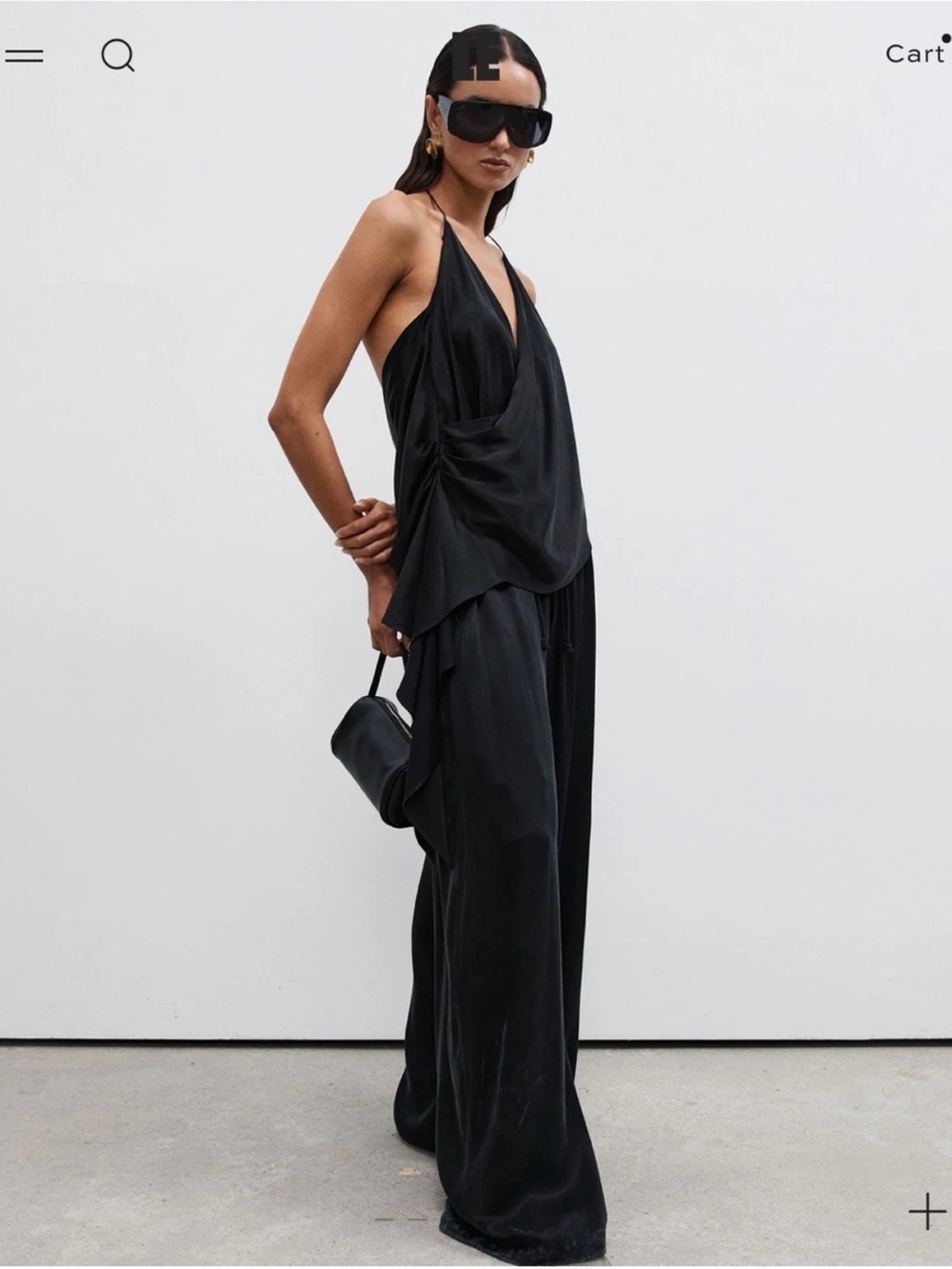 Local European Black CUPRO DRAPED HALTERED TOP & WIDE LEG PANTS SET S/M